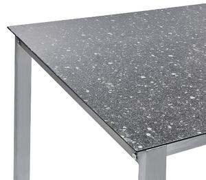 Négyszemélyes fekete gránithatású üveg étkezőasztal fekete székekkel COSOLETO/GROSSETO