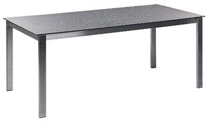 Hatszemélyes fekete gránithatású üveg étkezőasztal fekete műrattan székekkel COSOLETO/GROSSETO