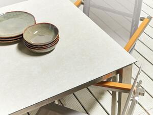 Hatszemélyes fehér üveg étkezőasztal bézs székekkel COSOLETO