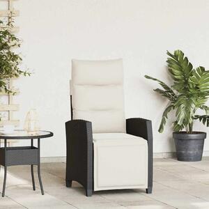 Fekete polyrattan fekvő kerti szék oldalsó asztallal