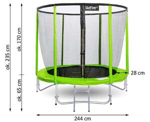 Kerti trambulin 244 cm átmérővel, 235 cm magassággal zöld színben