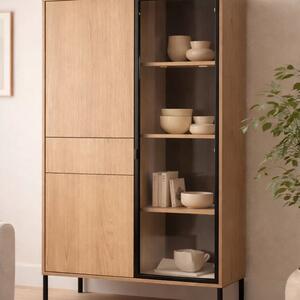 Harmona magas vitrin 92 cm fiókkal és világítással - lindberg tölgy