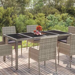 Szürke polyrattan üveglapos kerti asztal 190 x 90 x 75 cm