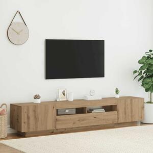 Kézműves tölgy szerelt fa TV-szekrény LED-ekkel 200x35x40 cm