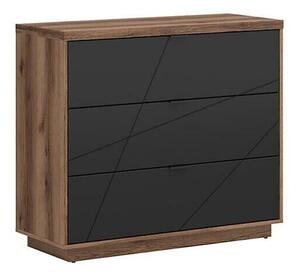 Komód Fivale 118, Laminált forgácslap, 93x106x43cm, Matt fekete, Sötét delanói tölgy