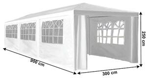 Kerti party sátor, fehér, 3x9 m, TEKNO TYP 3 + 8 oldalsó résszel