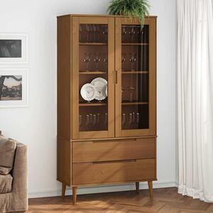 MOLDE barna tömör fenyőfa vitrin szekrény 90 x 35 x 175 cm
