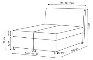 Wilsondo LEILA ágyneműtartós kárpitozott boxspring ágy matraccal - szürke Méret: 160x200