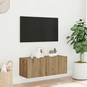 Kézműves tölgy színű szerelt fa fali TV-szekrény 80x30x30 cm