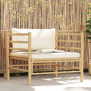 Bambusz kerti kanapé krémfehér párnákkal