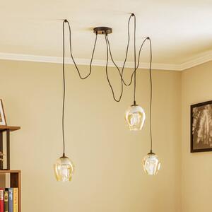 EMIBIG LIGHTING Starla függő lámpa, borostyánszínű üveg, 3 izzós, decentralizált, dimmelhető, Krém / borostyánsárga, Nappali / Étkező, fém, Modern
