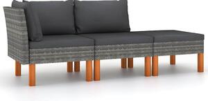 3 részes polyrattan és tömör eukaliptuszfa kerti ülőgarnitúra
