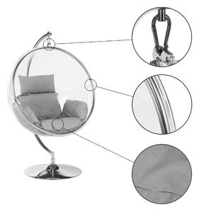 KONDELA Függő fotel állvánnyal, átlátszó/ezüst/szürke, BUBBLE TYP 3
