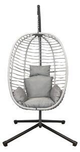 Összecsukható függőszék, függőfotel szürke rattan, szürke párnával NS016