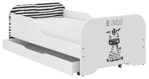 MIKI gyerekágy 140x70cm matraccal és ágyneműtartóval - Zebra Szafari