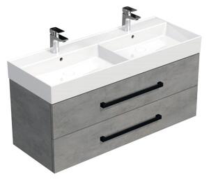 Fürdőszobaszekrény fekete fogantyúval és mosdókagylóval SAT Cube Way 120x53x46 cm beton matt CUBE46C1202BESAT
