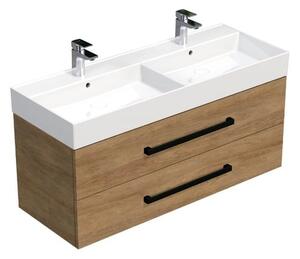 Fürdőszobaszekrény fekete fogantyúval és mosdókagylóval SAT Cube Way 120x53x46 cm tölgy Hickory matt CUBE46C1202DHSAT