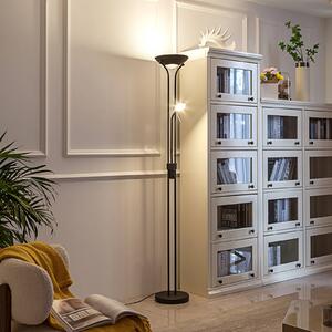 Lindby LED állólámpa Josefin, fekete, olvasólámpa, dimmelhető, dimmelhető, Fekete, Nappali / Étkező, fém, Modern