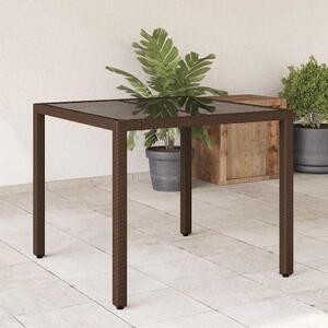 Barna polyrattan üveglapos kerti asztal 90 x 90 x 75 cm