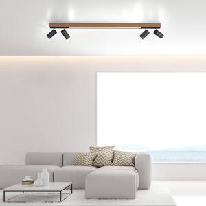 PURE LED mennyezeti lámpa Lines, 120 cm, fekete, fa, távirányítóval,, dimmelhető, Világos fa, Nappali / Étkező, Alumínium
