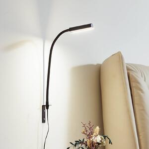 Lindby LED-es olvasólámpa Flexola, fekete, szögletes, dugós, dimmelhető, Fekete, Hálószoba, fém