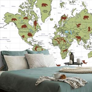 Öntapadó tapéta világtérkép állatokkal