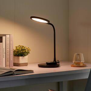 Lindby LED asztali lámpa Valtaria, fekete, CCT, dimmelhető, dimmelhető, Fekete, Dolgozószoba / Iroda, Műanyag, Modern