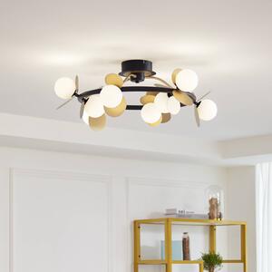 Lucande LED mennyezeti lámpa Pallo, 9 lámpás, fekete/arany, üveg, dimmelhető, Fekete, Nappali / Étkező, fém, Modern