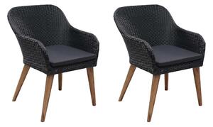 2 db fekete polyrattan kültéri szék párnával