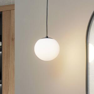 Lucande függesztett lámpa Bidolo, fekete, üveg, Ø 15 cm, IP44, dimmelhető, Fehér / opál, Fürdőszoba, Üveg