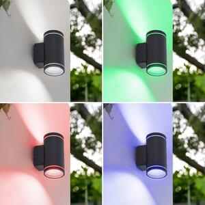 Lindby Smart LED kültéri fali világítás Valtin CCT RGB Tuya IP54, dimmelhető, Fekete, Rozsdamentes acél, Modern