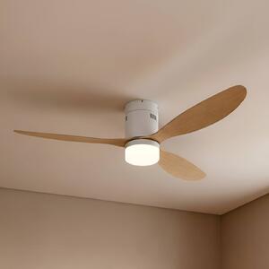 Lucande LED mennyezeti ventilátor Kayu, fehér/fa, DC, 132 cm, Világos fa, Nappali / Étkező, Műanyag, Modern
