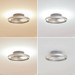 Lindby LED mennyezeti ventilátor Momitu, ezüst, csendes, Ø 50 cm, dimmelhető, Alu / szürke / cink, Nappali / Étkező, Alumínium, Modern