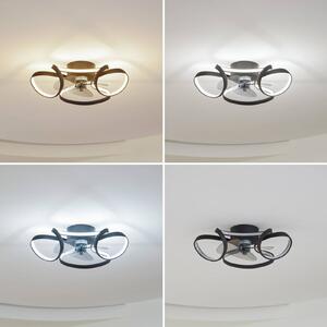 Lindby LED mennyezeti ventilátor Lomata, fekete, csendes, Ø 23 cm, dimmelhető, Fekete, Nappali / Étkező, Alumínium, Modern