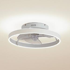 Lindby LED mennyezeti ventilátor Momitu, fehér, alumínium, Ø 50 cm, dimmelhető, Fehér / opál, Nappali / Étkező, Alumínium, Modern