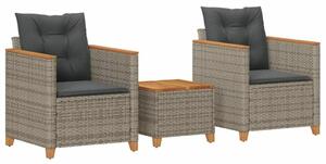VidaXL 3 részes szürke polyrattan és akácfa bisztrószett párnákkal