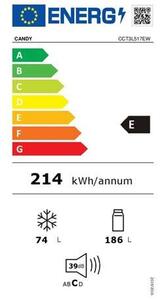 Candy CCT3L517EW Alulfagyasztós hűtőszekrény, 260L, M: 176, Super Cooling, Low Frost, E energiaosztály
