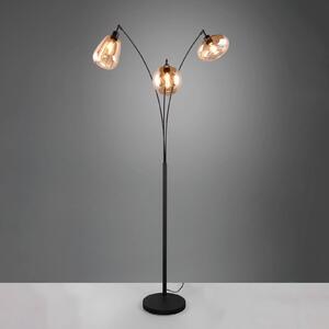 Trio Lighting Lumina állólámpa, 3-as lámpa, fekete/borostyán, üveg, Fekete, Nappali / Étkező, Üveg, Modern