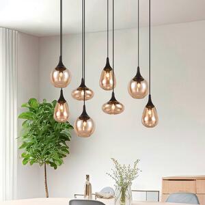 Trio Lighting Lumina függőlámpa, 8-as lámpa, fekete/borostyán, üveg, dimmelhető, Nappali / Étkező, Üveg, Modern