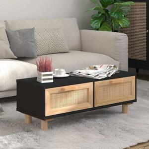 Fekete szerelt fa és tömör fenyőfa dohányzóasztal 80x40x30 cm