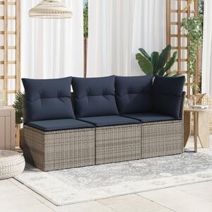 Szürke polyrattan karfa nélküli kerti szék párnával
