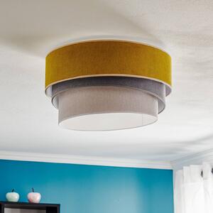 Duolla Mennyezeti lámpa Pastell Trio Ø 45cm mustár/szürke/világosszürke, dimmelhető, Sárga / narancssárga, Nappali / Étkező, Textil / szövet / selyem