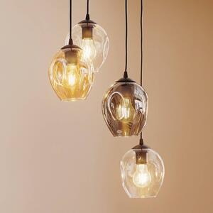 EMIBIG LIGHTING Starla függő lámpa, kerek, 4-lámpás, grafit/borostyán/átlátszó, dimmelhető, Fekete, Nappali / Étkező, Üveg, Modern
