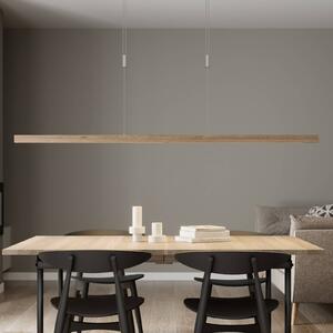 Quitani LED függő lámpa Nora, természetes tölgy, hossza 158 cm, dimmelhető, Világos fa, Nappali / Étkező, Fa, Modern