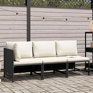 3 részes fekete polyrattan kerti ülőgarnitúra párnával