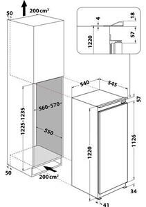 Whirlpool ARG 86122 Beépíthető egyajtós hűtőszekrény, 189L, M: 122, E energiaosztály