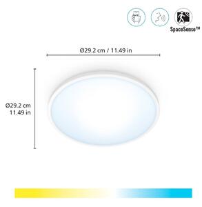 WiZ SuperSlim LED mennyezeti lámpa CCT Ø29cm fehér, dimmelhető, Fehér / opál, Nappali / Étkező, Műanyag, Modern