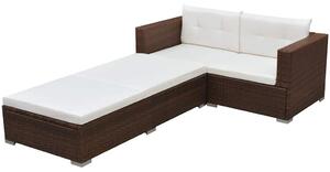 3 részes barna polyrattan kerti ülőgarnitúra párnával