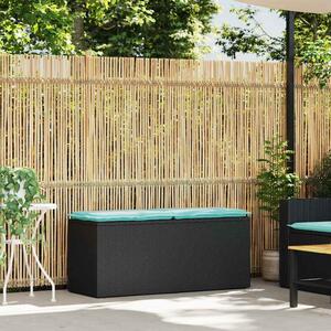 Fekete polyrattan kerti pad párnával 110x40x44 cm
