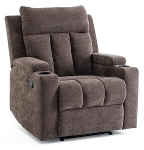 Manuális fekvőfotel, relax fotelágy két pohártartóval, sötétbarna szövet (JNF-MANUAL-FABRIC-DARK BROWN) JN-R8005A51
